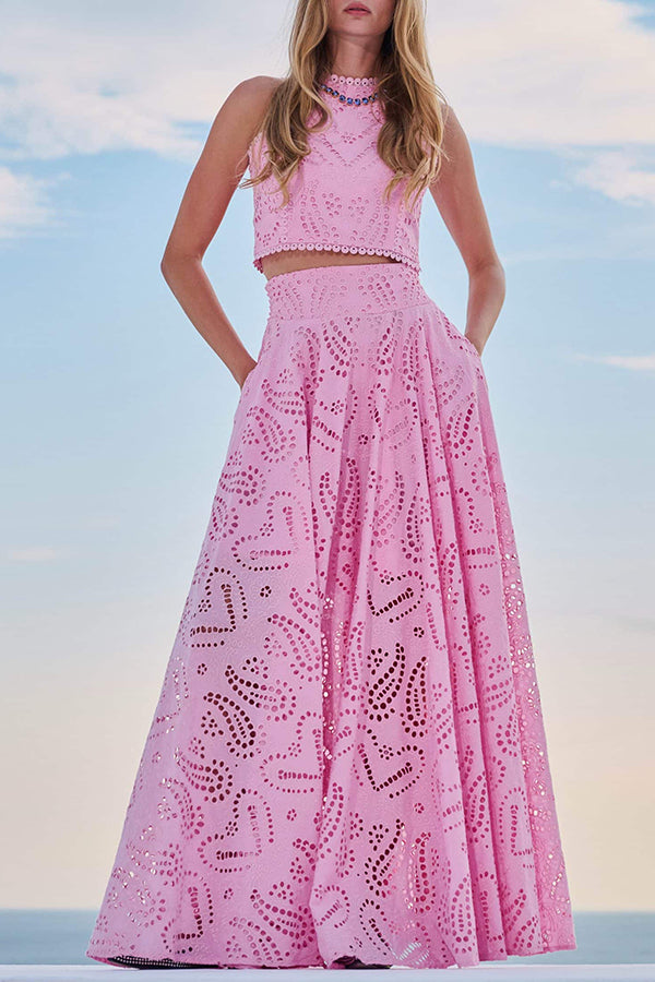 Larissa - Set s vyšívaným topem & maxi sukní s vysokým pasem, elegantní dvoudílný outfit