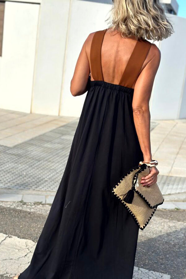 Women's Cross Back Sleeveless Maxi Dress with Halter Neck