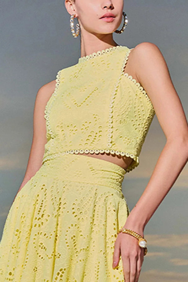 Larissa - Set s vyšívaným topem & maxi sukní s vysokým pasem, elegantní dvoudílný outfit