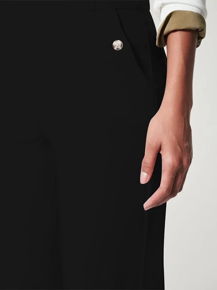 Women's Cropped Wide Leg Twill Pants with Pull-On Waist