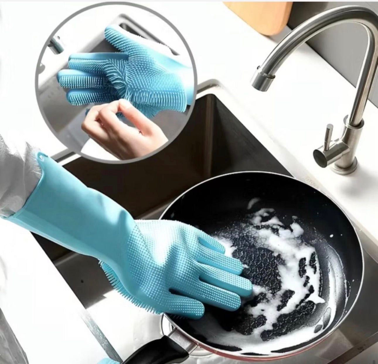 MHOME Set da 2 guanti in silicone per lavare i piatti e pulire