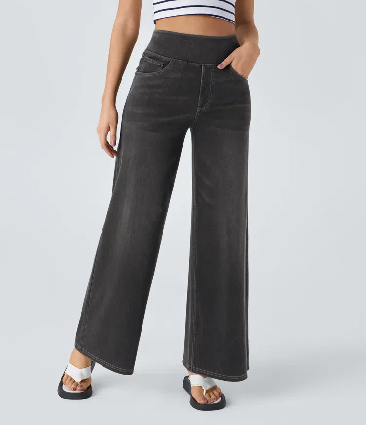 AuraStretch - Women's High-Waisted Wide Leg Jeans