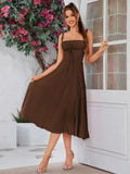 Women's Ruched Bust Midi Dress with Side Slit & Cami Straps