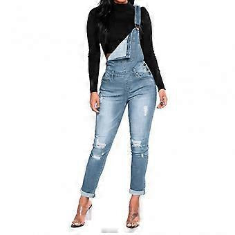 Women's Distressed Denim Skinny Overall Jumpsuit