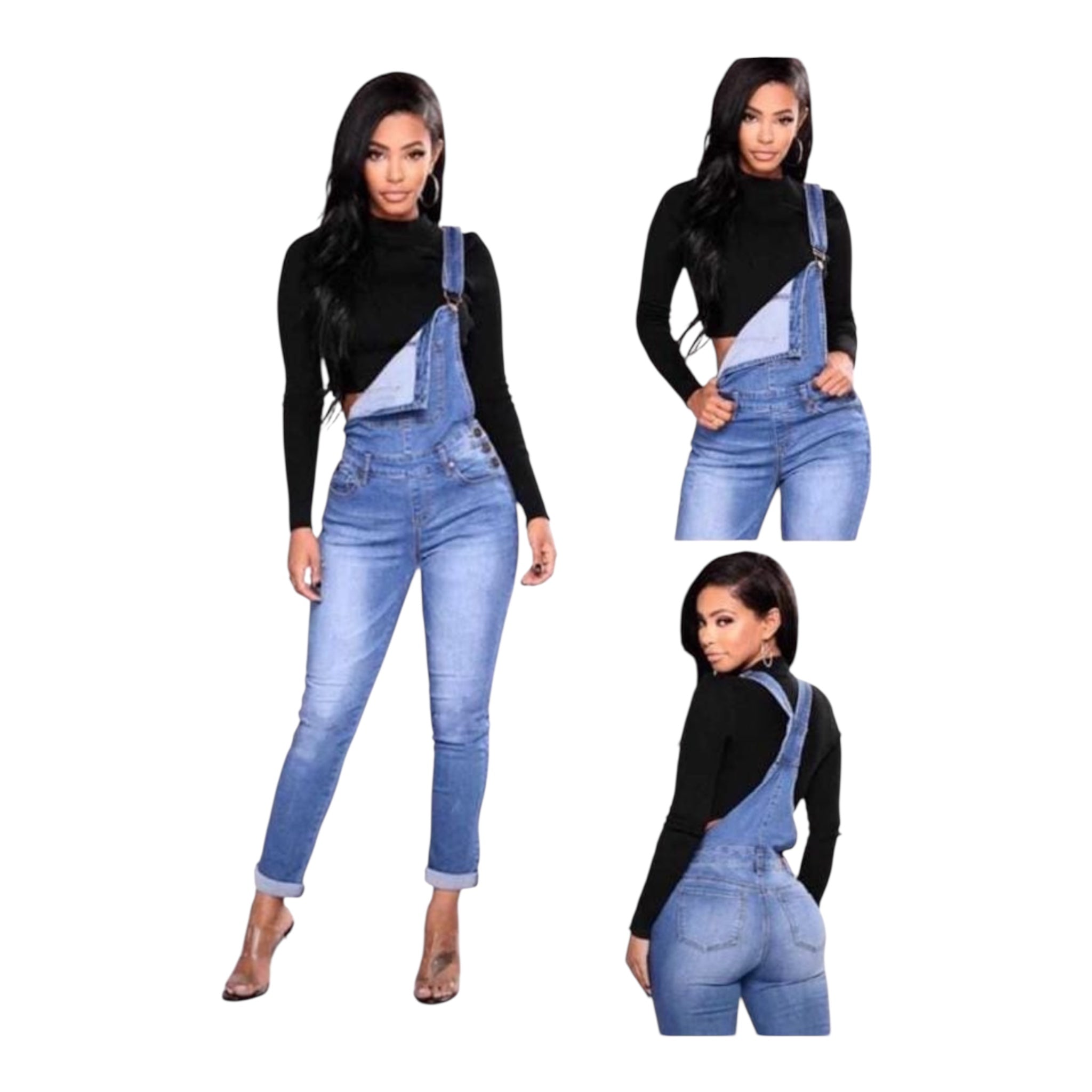 Women's Distressed Denim Skinny Overall Jumpsuit