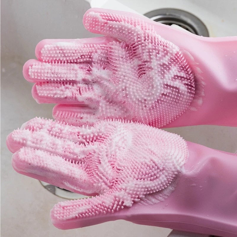 MHOME Set da 2 guanti in silicone per lavare i piatti e pulire
