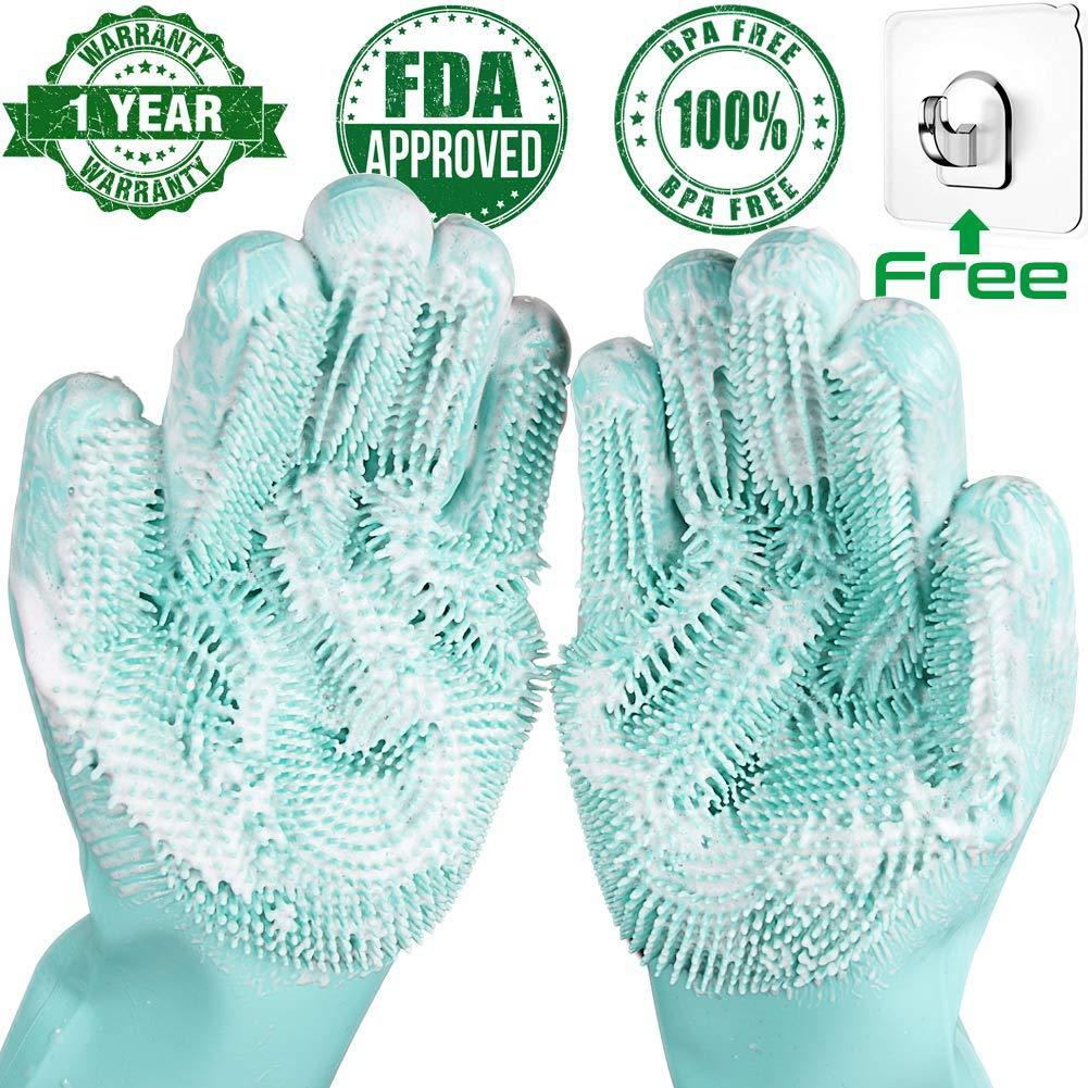 MHOME Set da 2 guanti in silicone per lavare i piatti e pulire