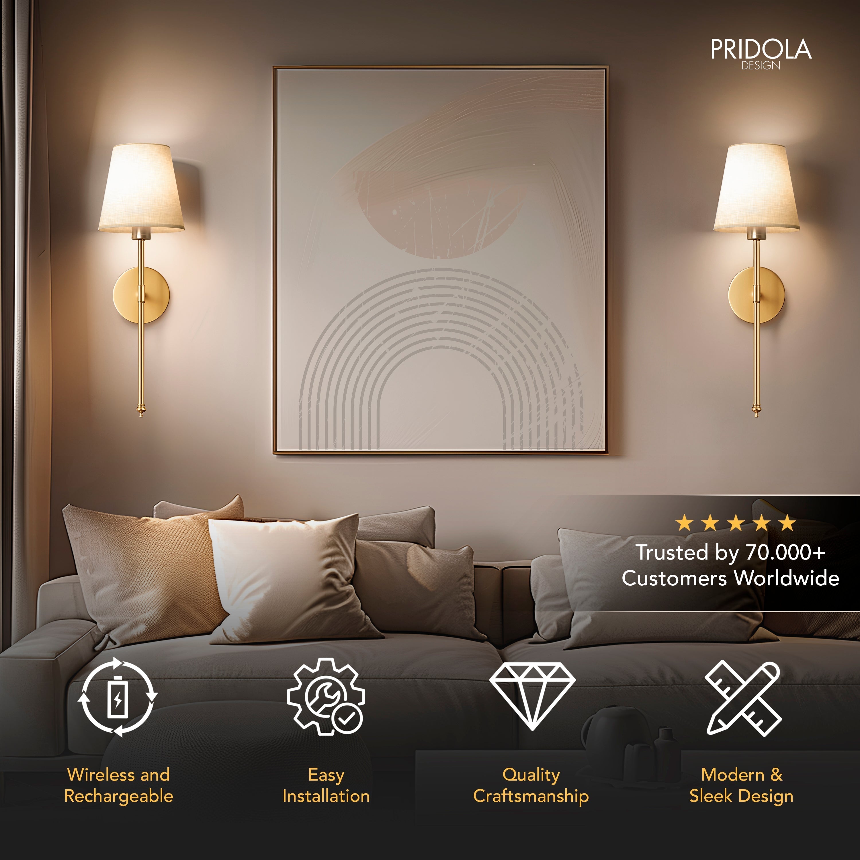 LuxeGlow – Bezdrátová nástěnná lampa (sconce)