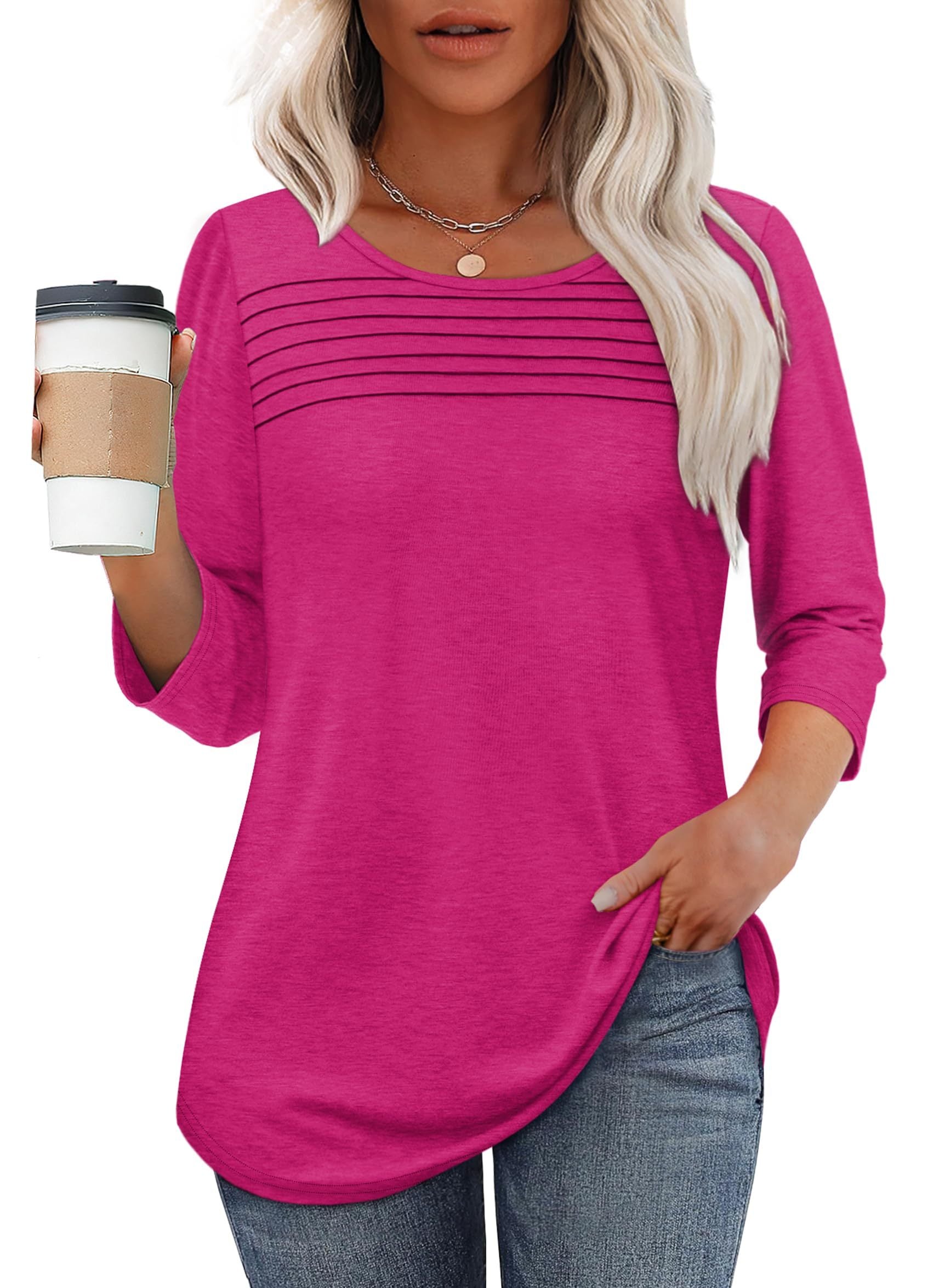 Aria - Pleated 3/4 Sleeve Top