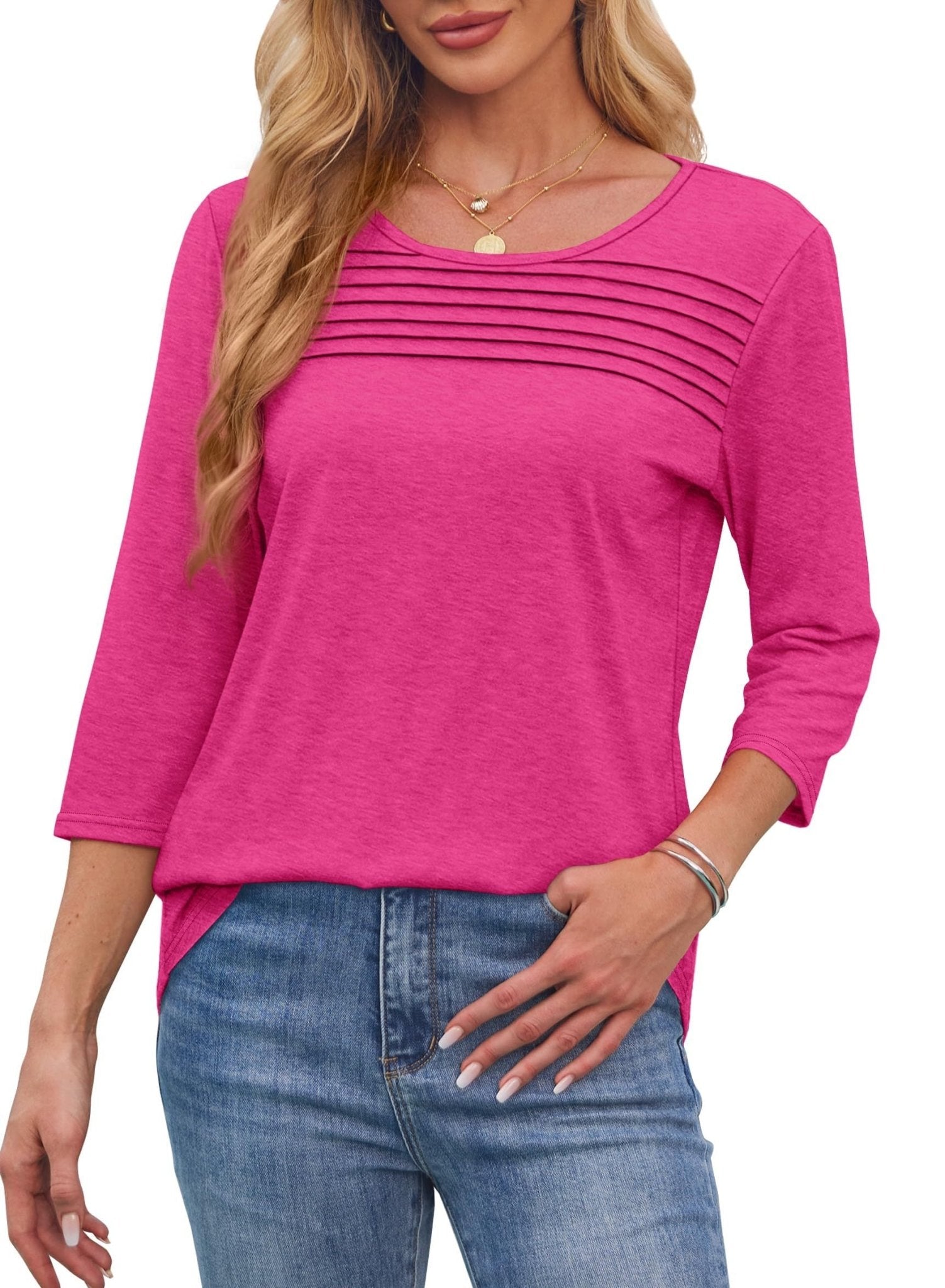 Aria - Pleated 3/4 Sleeve Top