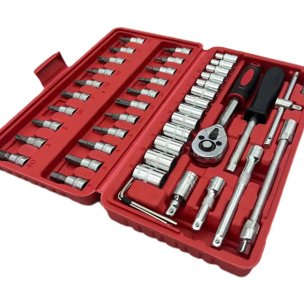 Juego compacto de llave de carraca con vasos y puntas SlimDrive