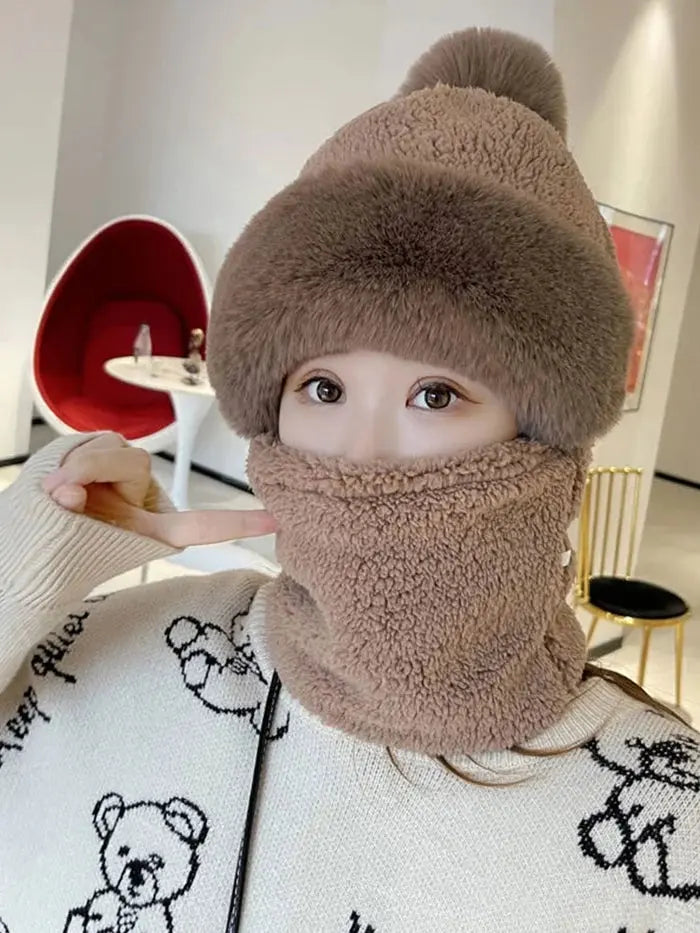 Větruodolná huňatá čepice se šálou na zimu