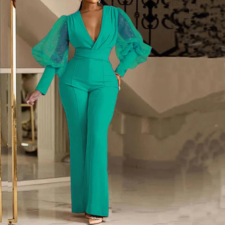 Mikaela - Elegant Jumpsuit | Embellished Wrap-Front Jumpsuit