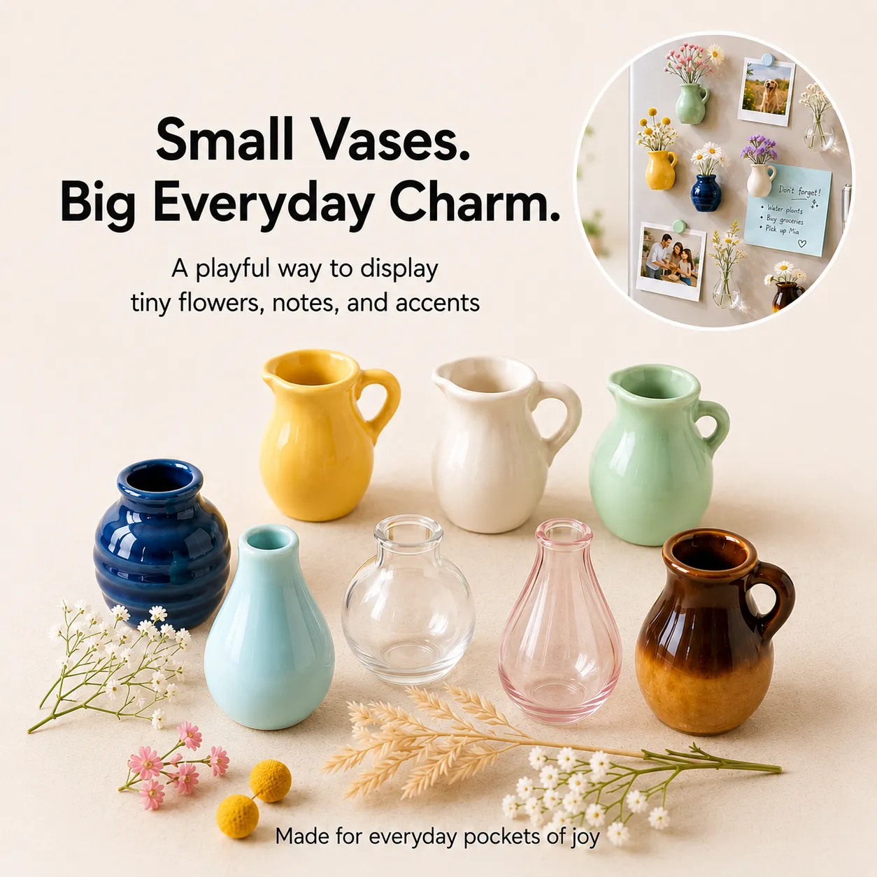 Mini Ceramic Vase Magnets for Fridge, Locker & Whiteboard