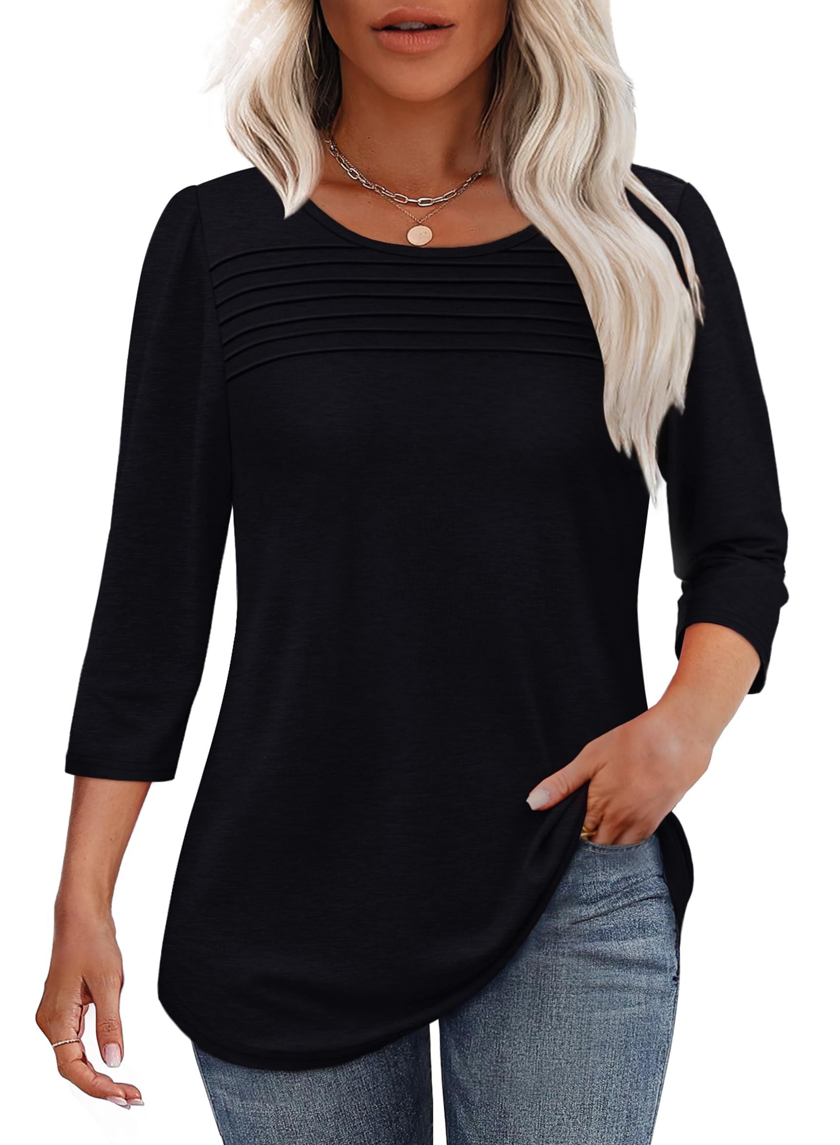 Aria - Pleated 3/4 Sleeve Top
