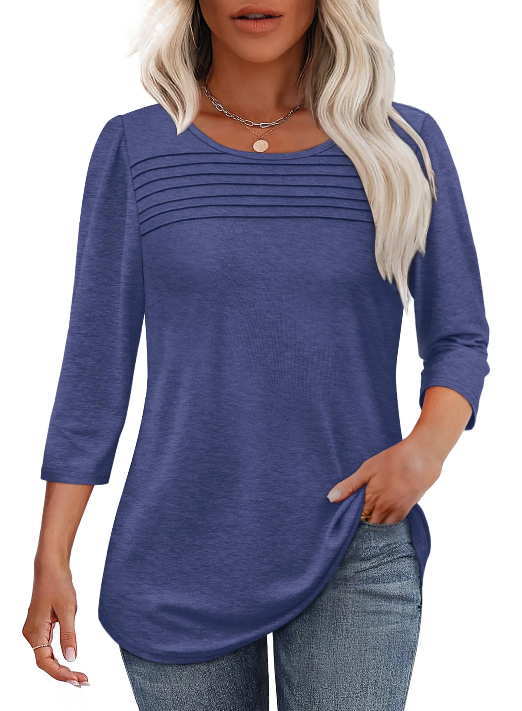 Aria - Pleated 3/4 Sleeve Top