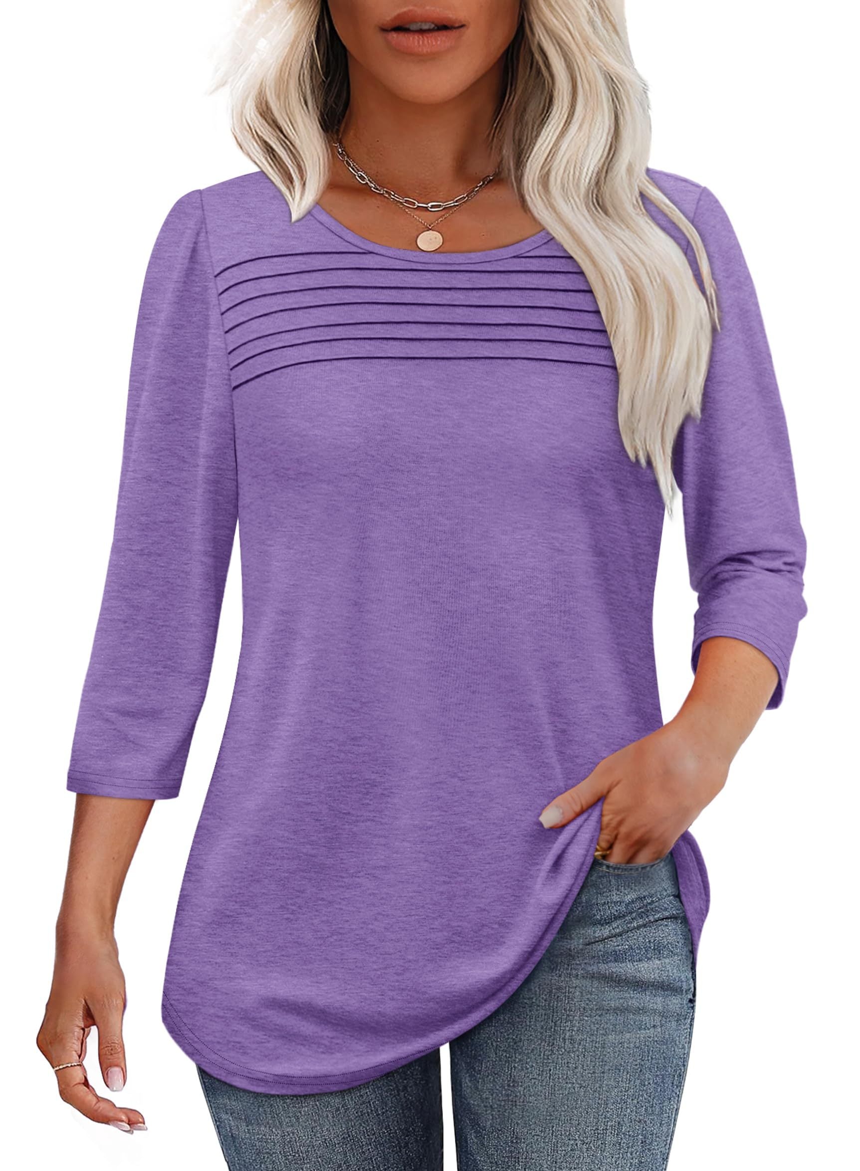 Aria - Pleated 3/4 Sleeve Top