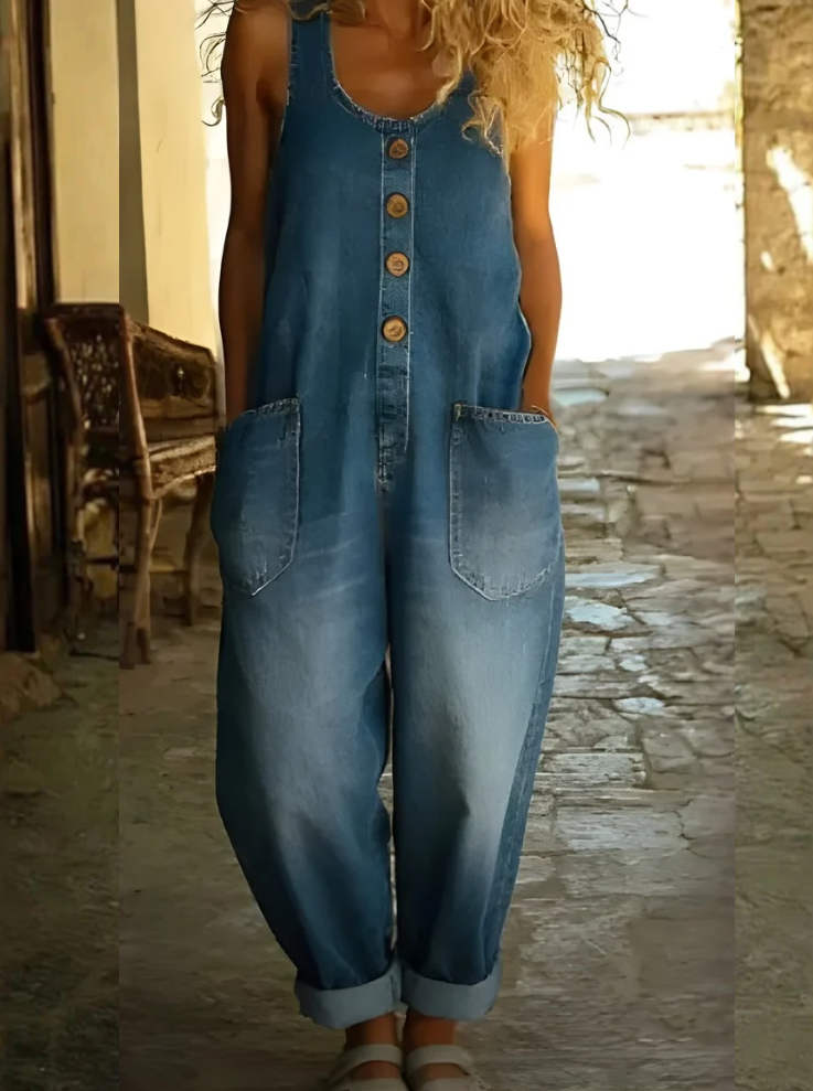 Sable Women's Button Front Denim Overalls Jumpsuit