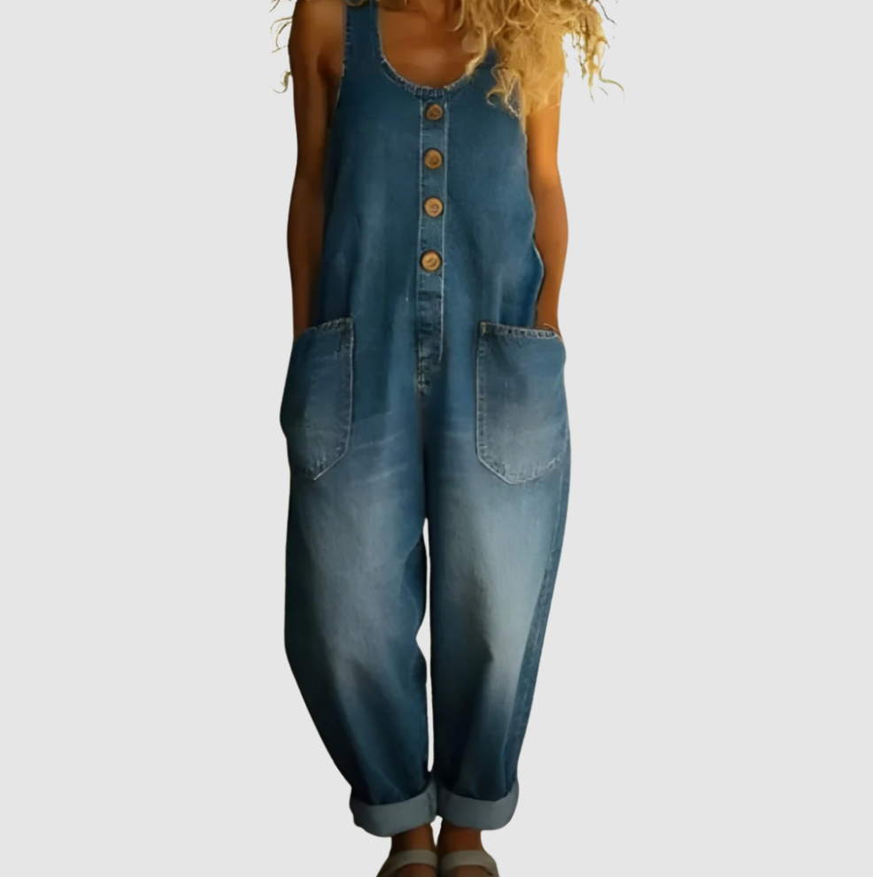 Sable Women's Button Front Denim Overalls Jumpsuit