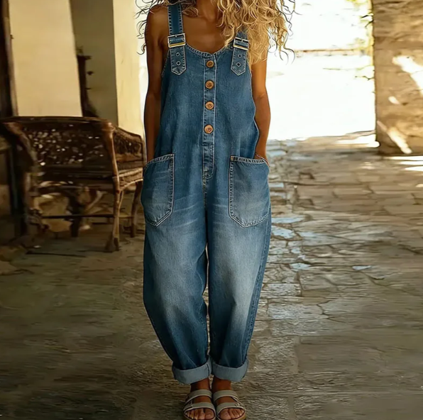 Sable Women's Button Front Denim Overalls Jumpsuit