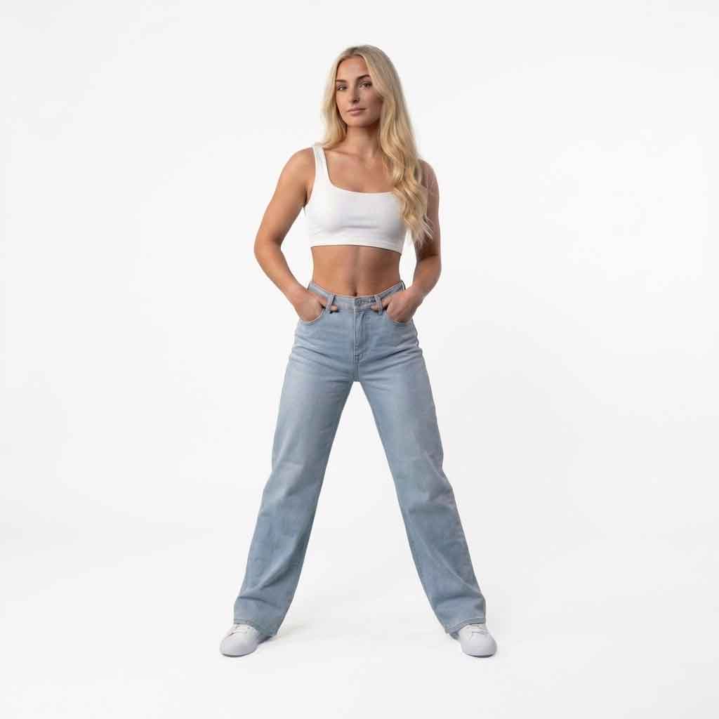 Jeans da donna in denim a vita media con gamba ampia