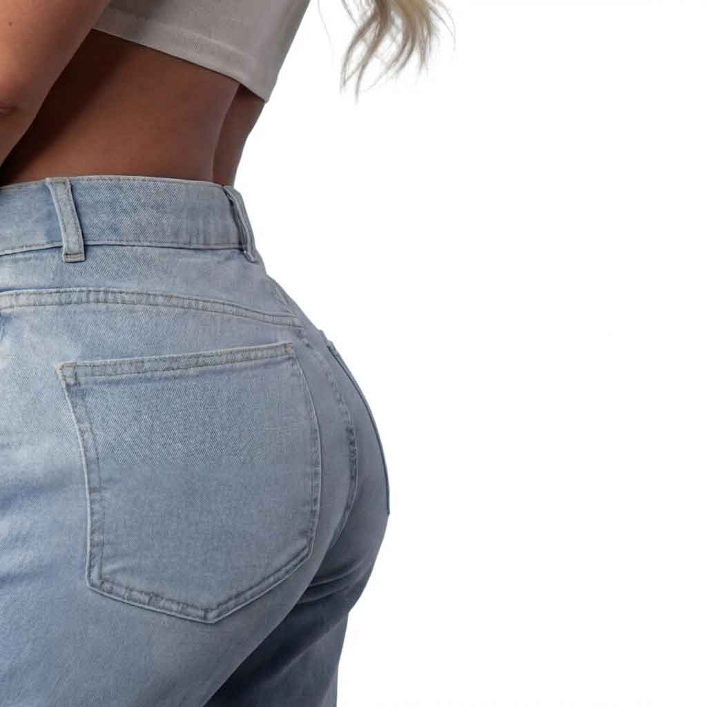 Jeans da donna in denim a vita media con gamba ampia
