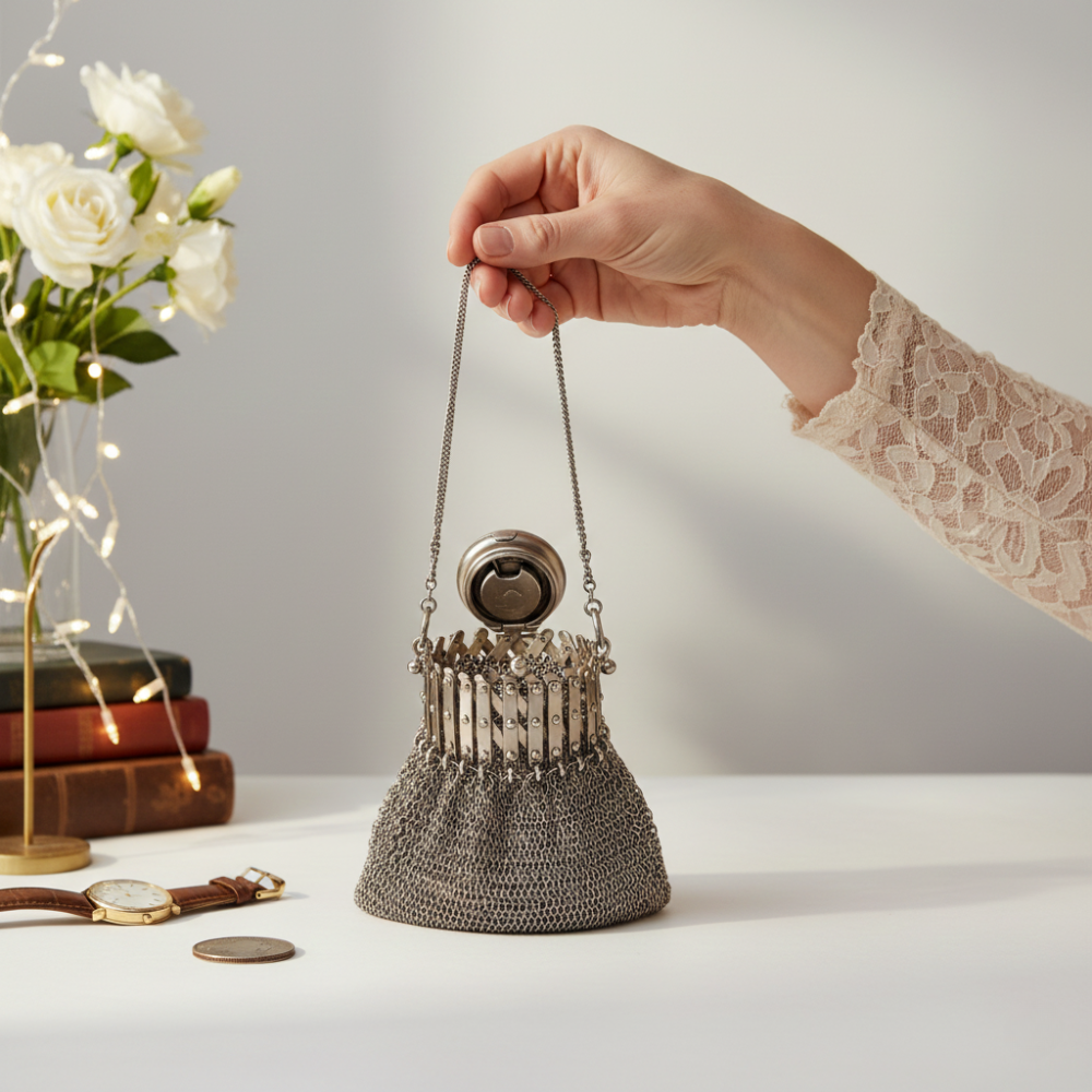 Vintage-Style Chainmail Clutch with Decorative Clasp