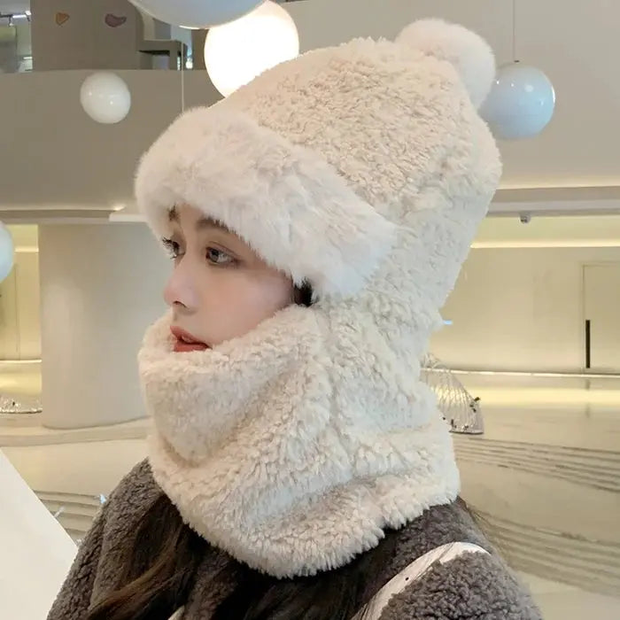 Větruodolná huňatá čepice se šálou na zimu