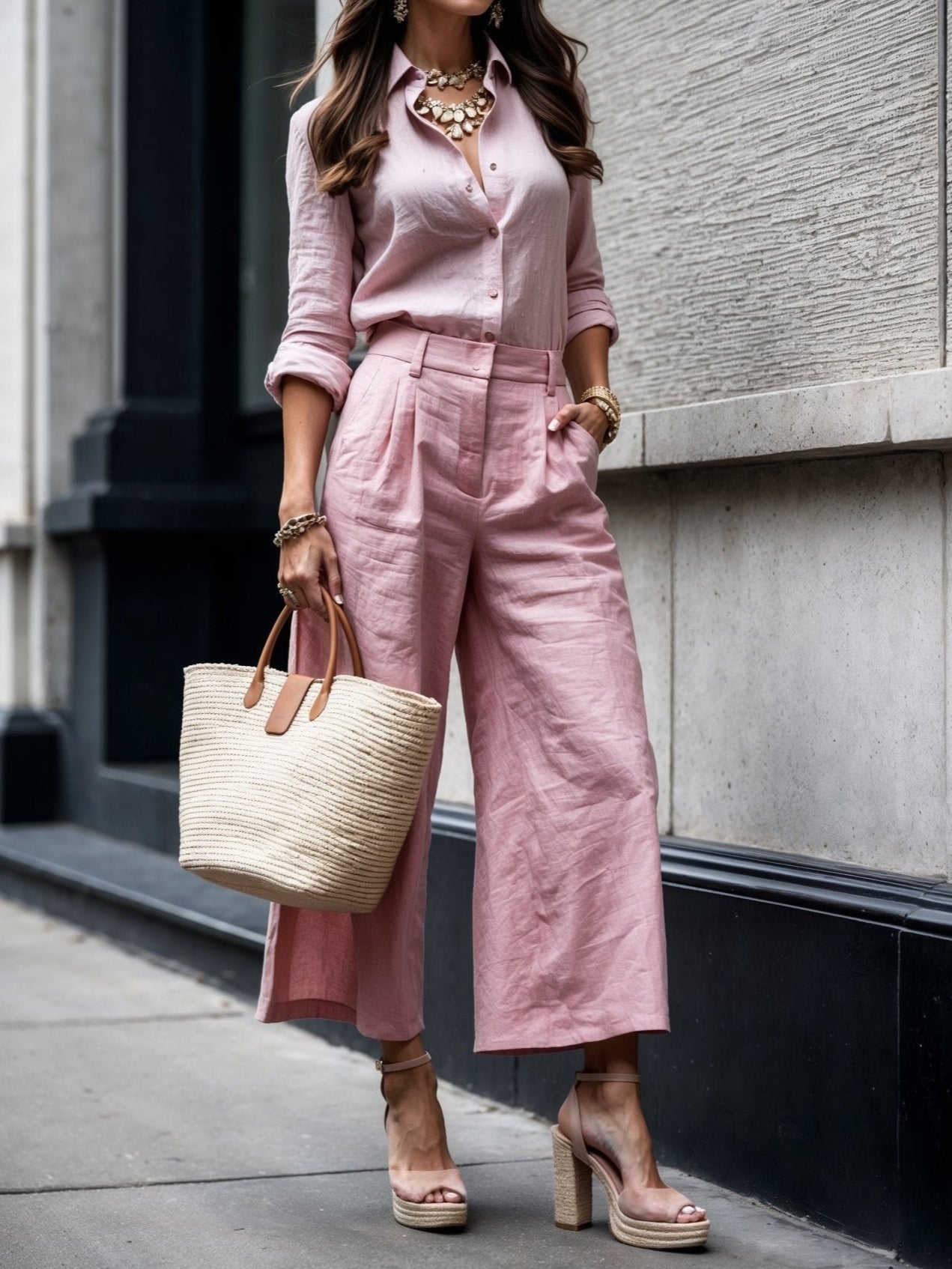 Nelle - Elegantní set s košilí & capri kalhotami, pohodlná košile a zkrácené kalhoty