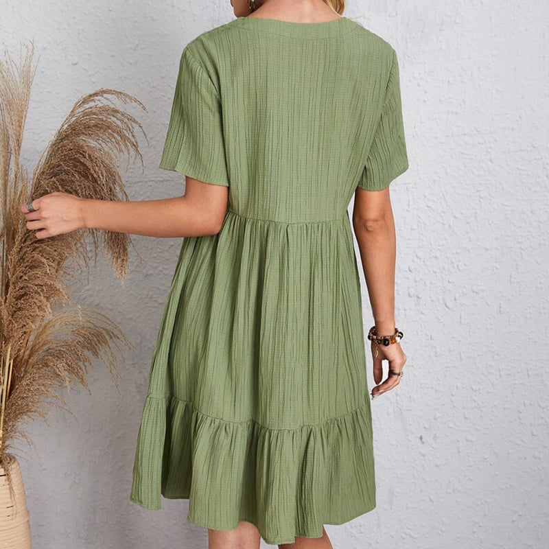 VintageMuse – Damen-Boho-Minikleid mit V-Ausschnitt und Rüschensaum