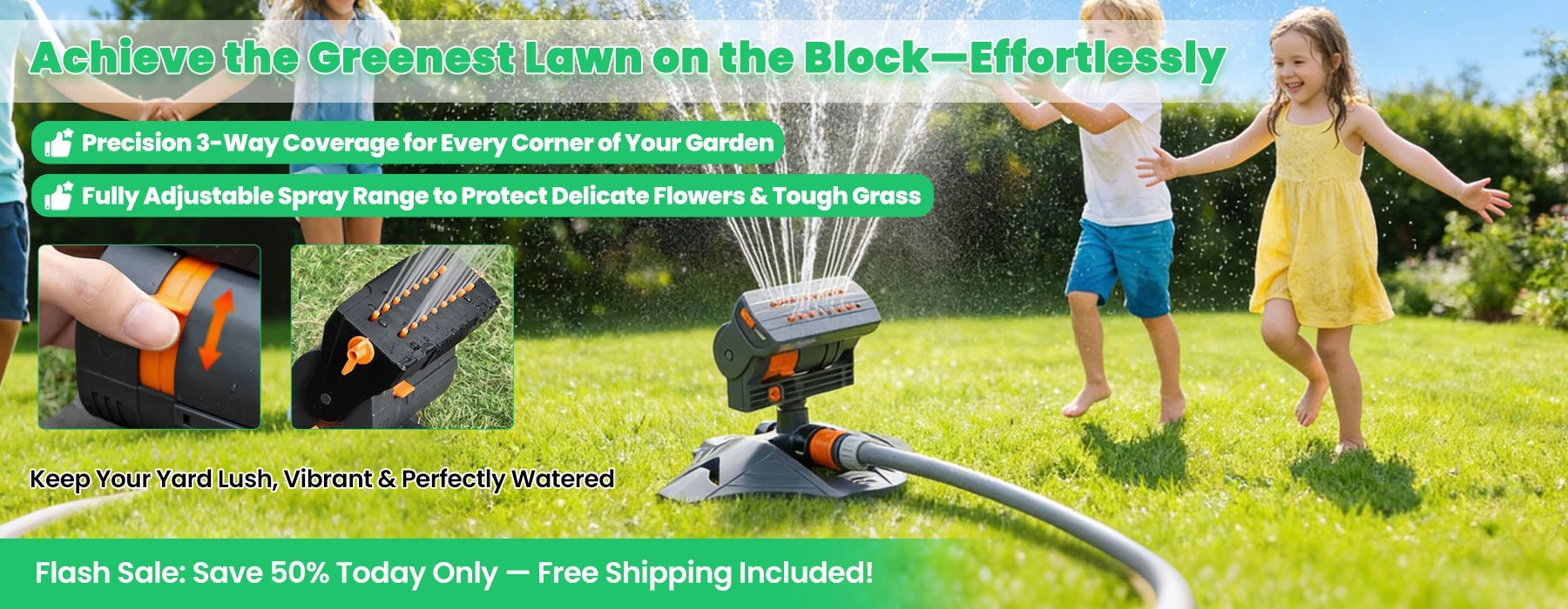 Adjustable Oscillating Lawn Sprinkler for Garden & Yard Watering