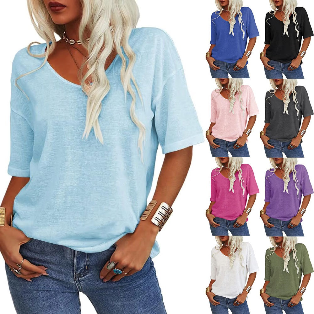 Relaxed V-Neck Drop Shoulder Everyday T-Shirt