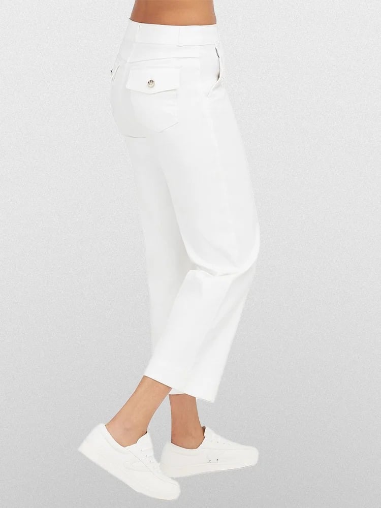 Women's Cropped Wide Leg Twill Pants with Pull-On Waist