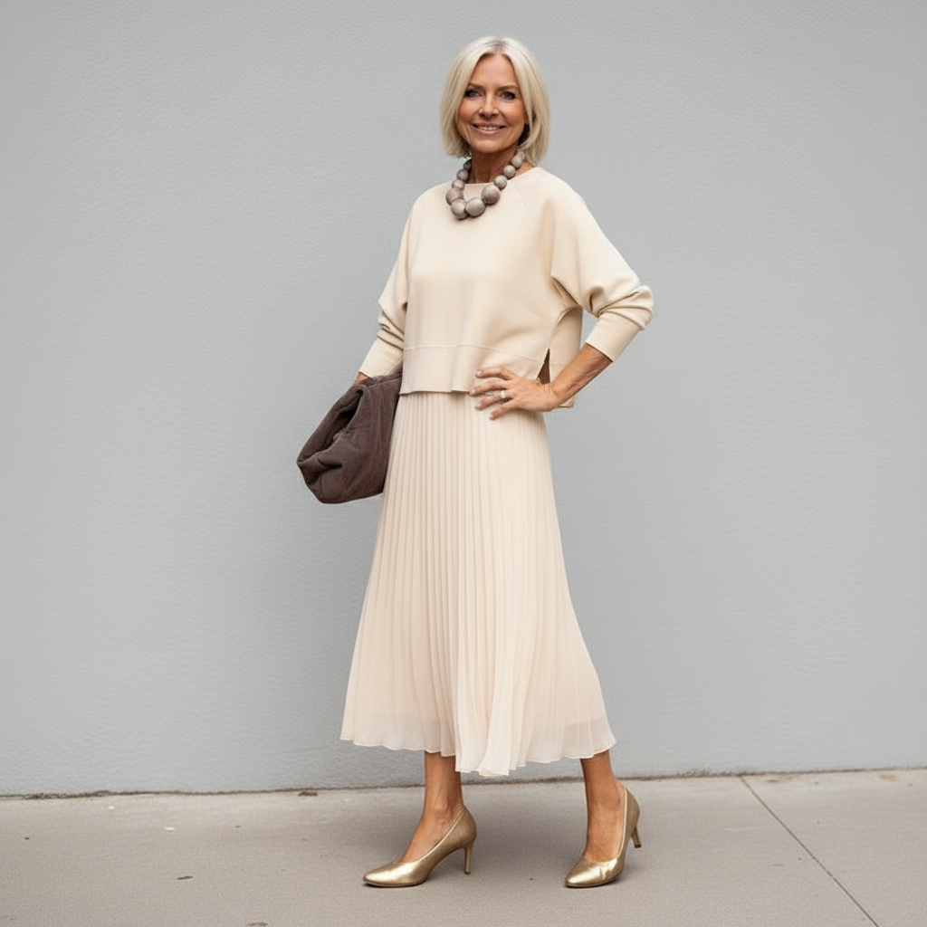 Emmie - Elegantní dvoudílný komplet, vrstvené pletené šaty pro nenucený styl