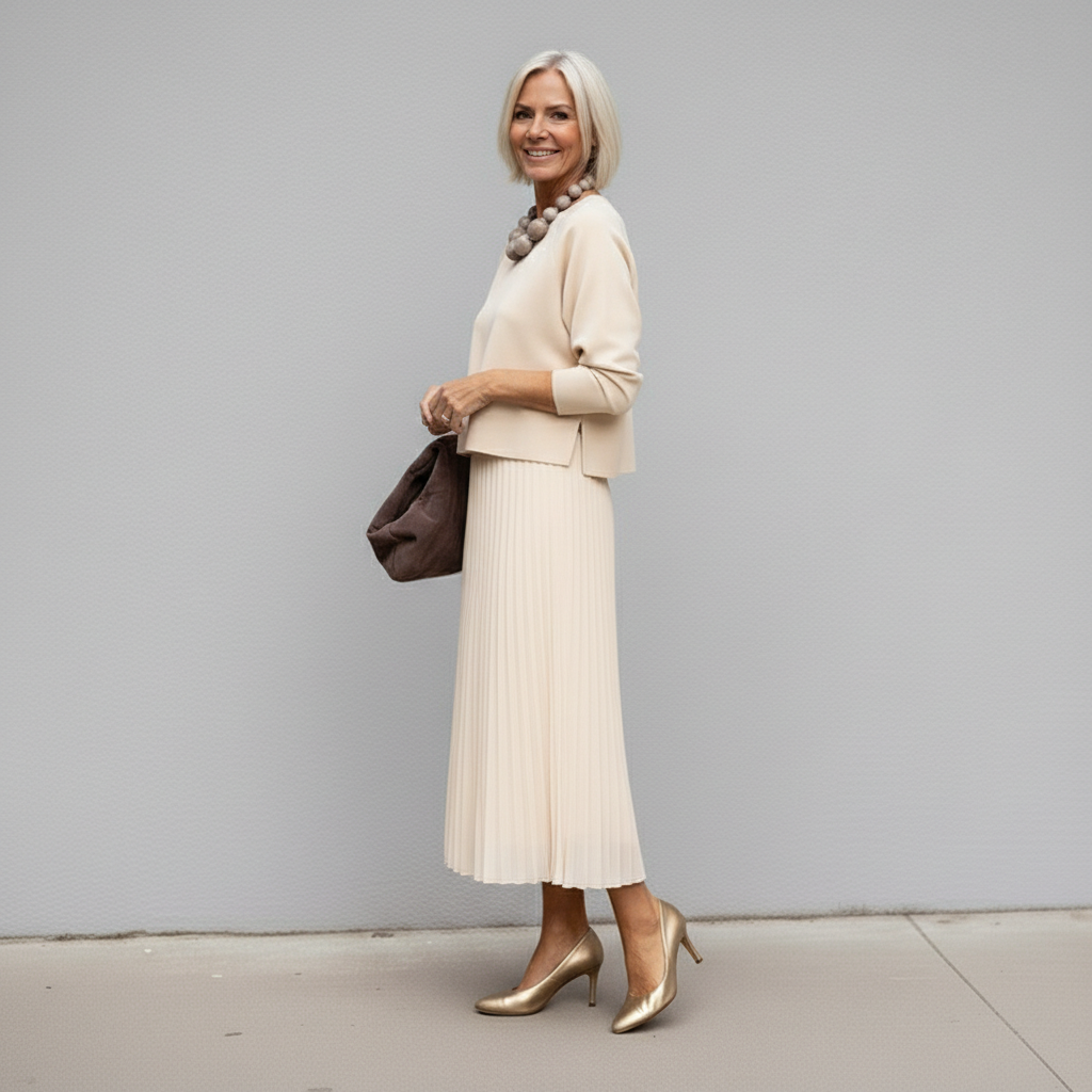 Emmie - Elegantní dvoudílný komplet, vrstvené pletené šaty pro nenucený styl