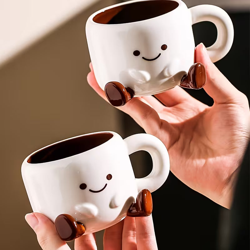 Set de taza y platillo de cerámica para café Luno con diseño animado