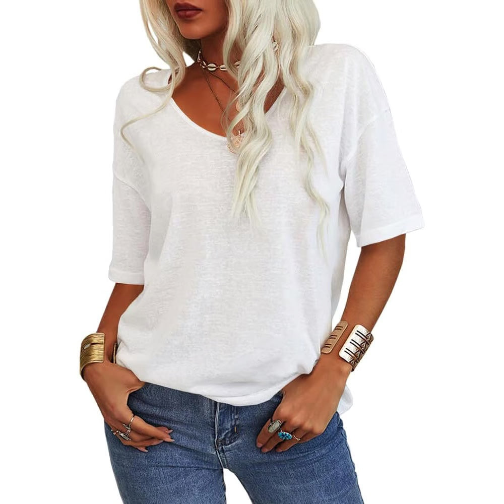 Relaxed V-Neck Drop Shoulder Everyday T-Shirt