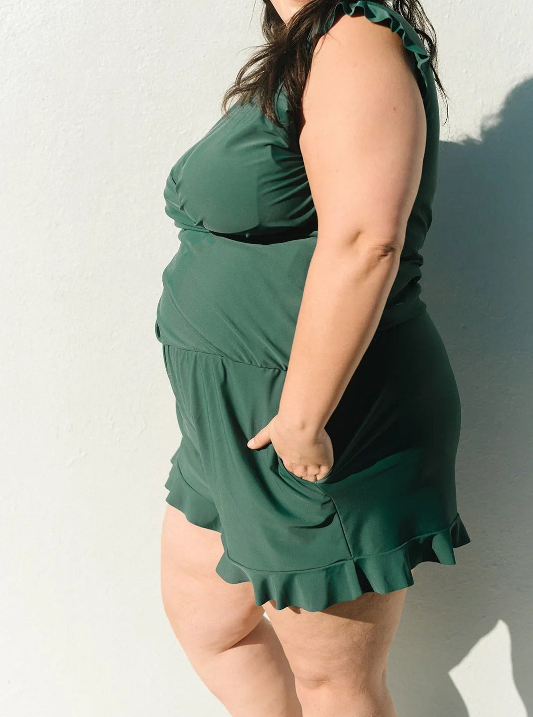 Women's Swim Romper with V-Neck and Built-In Support