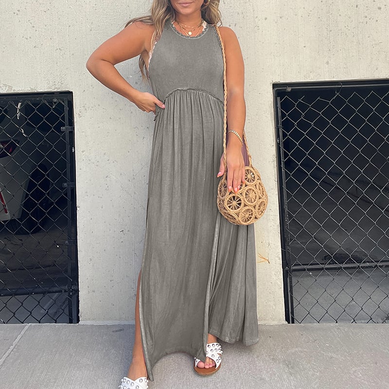 Women's Sleeveless Maxi Dress with Side Slit and Racerback