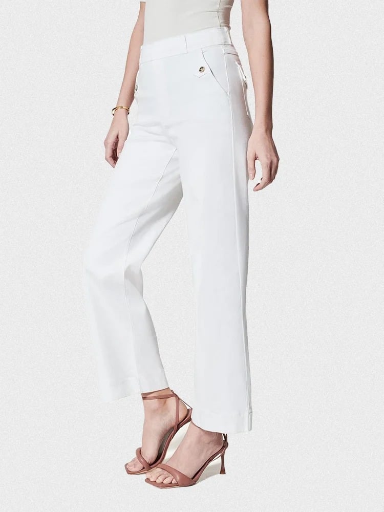 Women's Cropped Wide Leg Twill Pants with Pull-On Waist