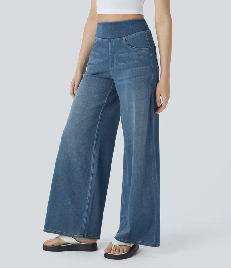 AuraStretch - Women's High-Waisted Wide Leg Jeans