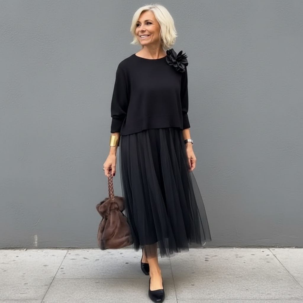 Emmie - Elegantní dvoudílný komplet, vrstvené pletené šaty pro nenucený styl
