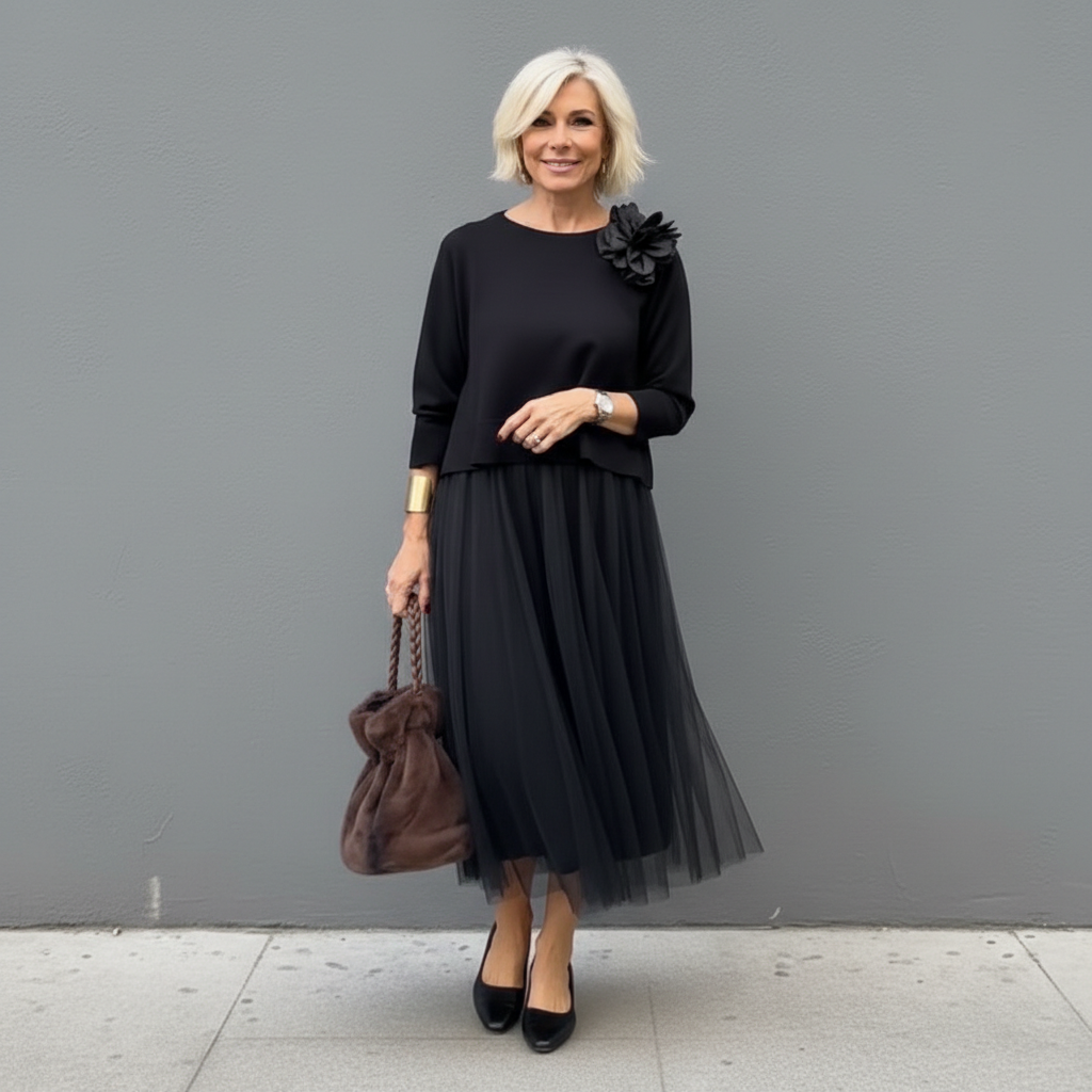 Emmie - Elegantní dvoudílný komplet, vrstvené pletené šaty pro nenucený styl