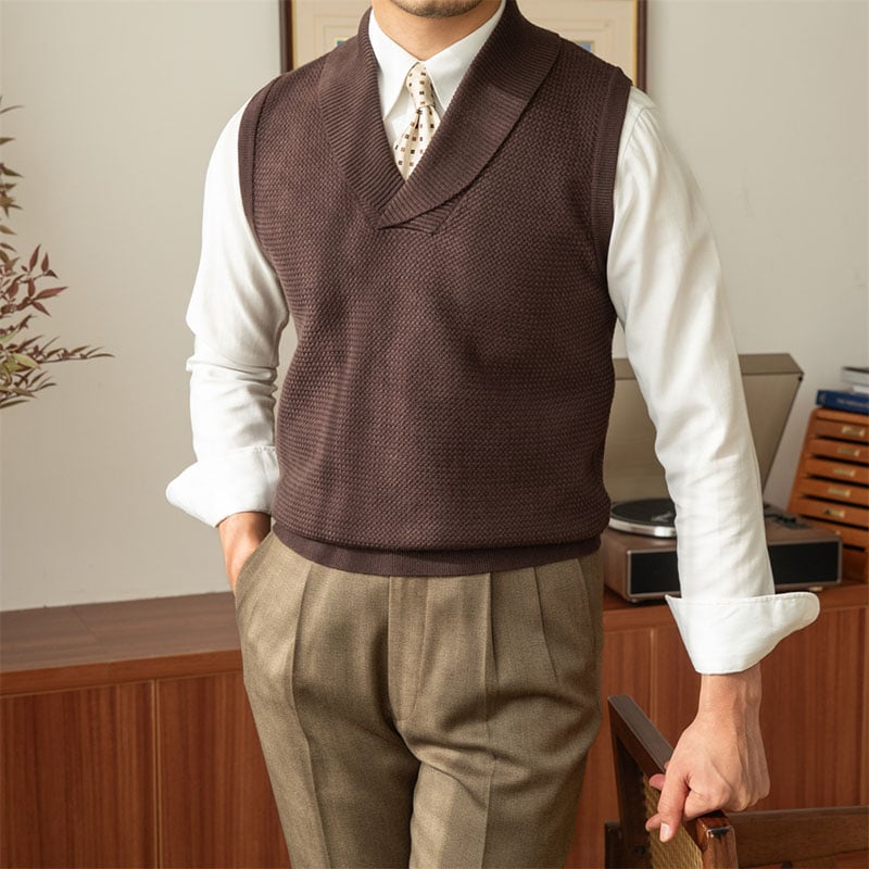 Men's Shawl Collar Knit Sweater Vest