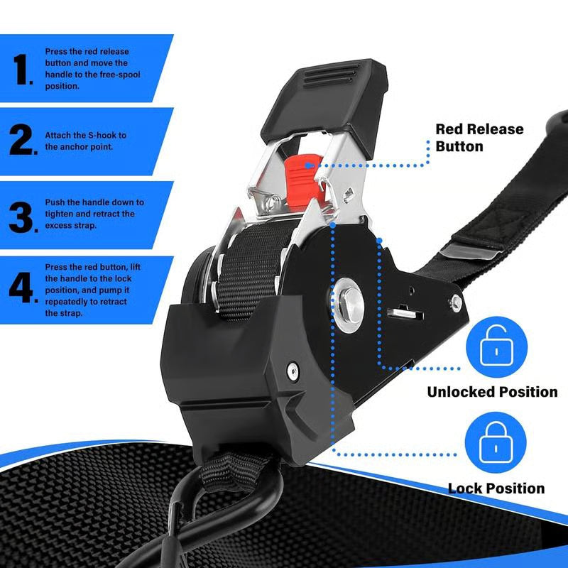StrapForce — Retractable Ratchet Tie Down Strap for Cargo and Equipment Transport