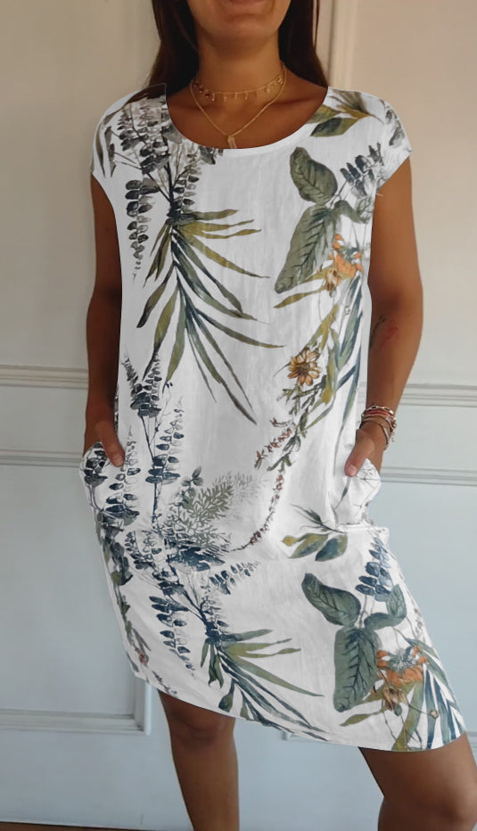 Women's Floral Print Round Neck Casual Summer Dress