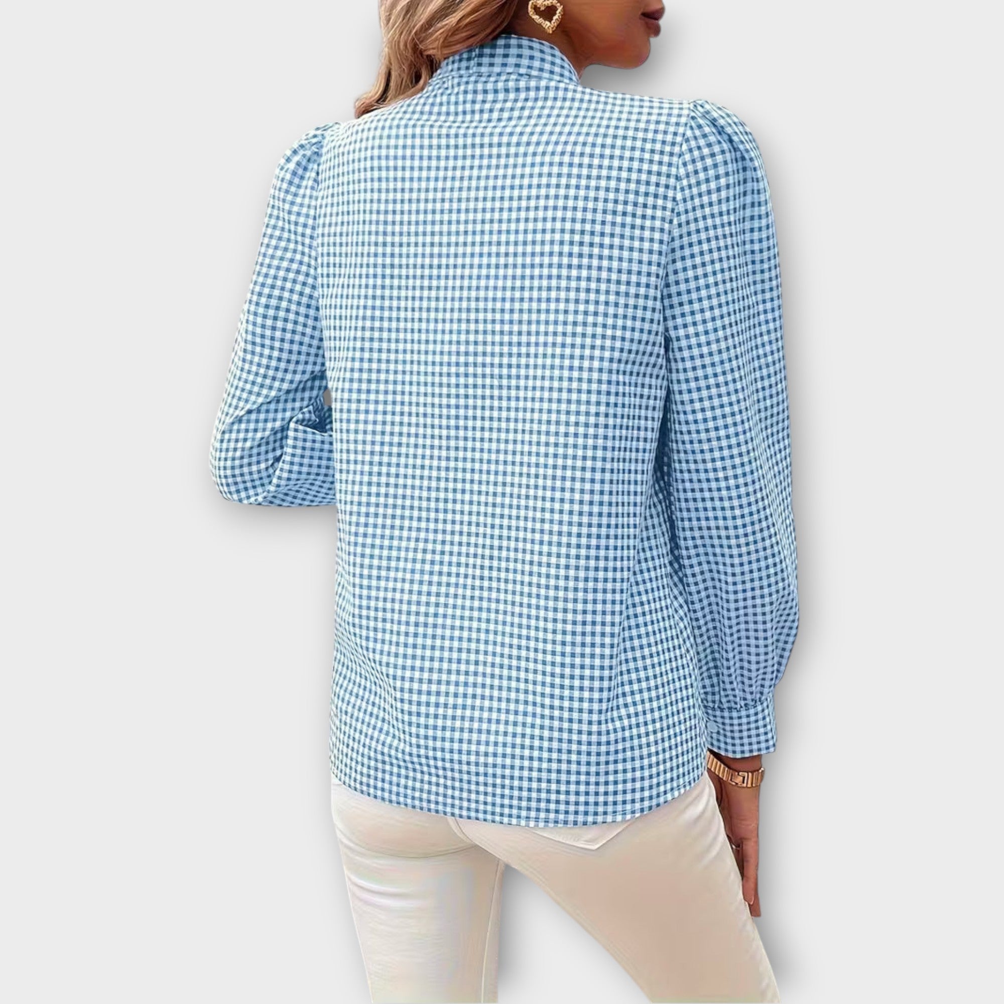 Halenka s mašlí a kostkovaným vzorem