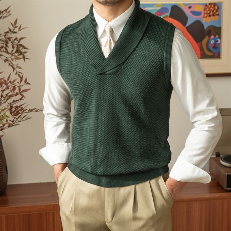 Men's Shawl Collar Knit Sweater Vest