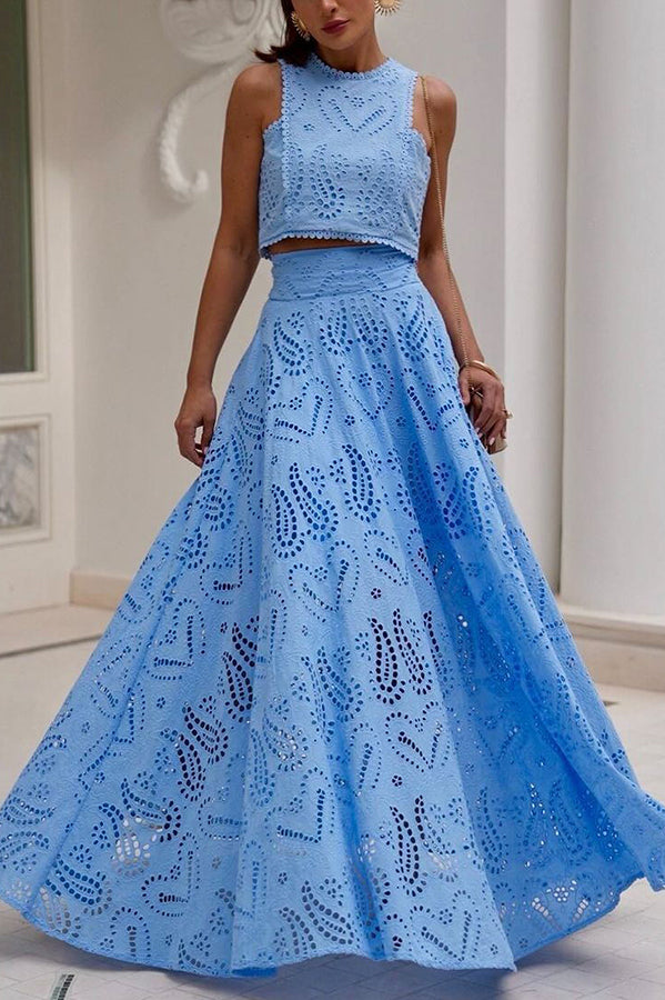Larissa - Set s vyšívaným topem & maxi sukní s vysokým pasem, elegantní dvoudílný outfit