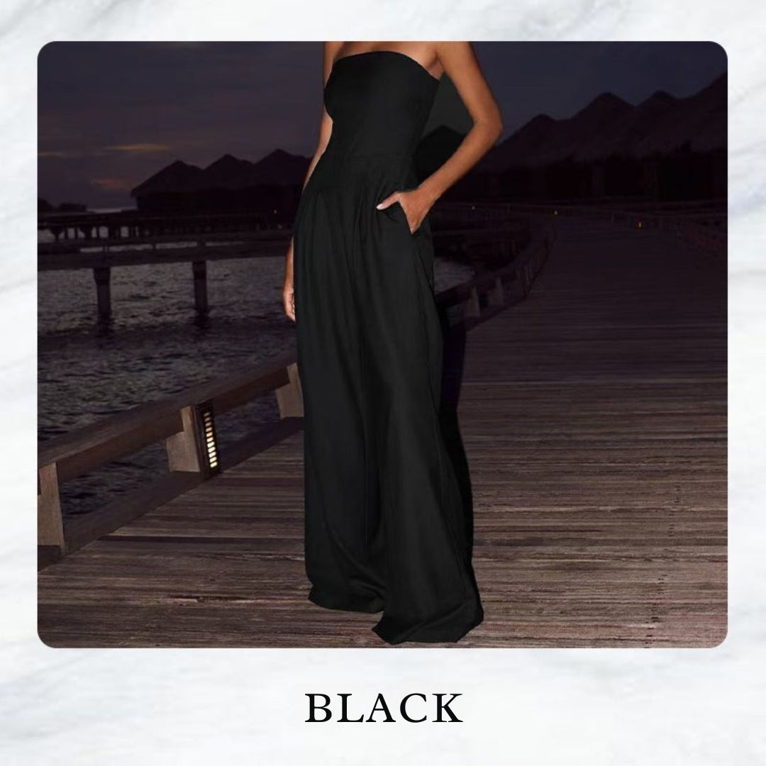 Trägerloser Damen-Jumpsuit mit weitem Bein und Taschen